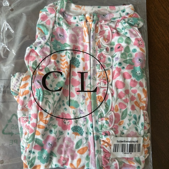 Caden Lane Willows Whimsy Floral Footies - Pink, Green, Orange Newborn - Picture 1 of 3